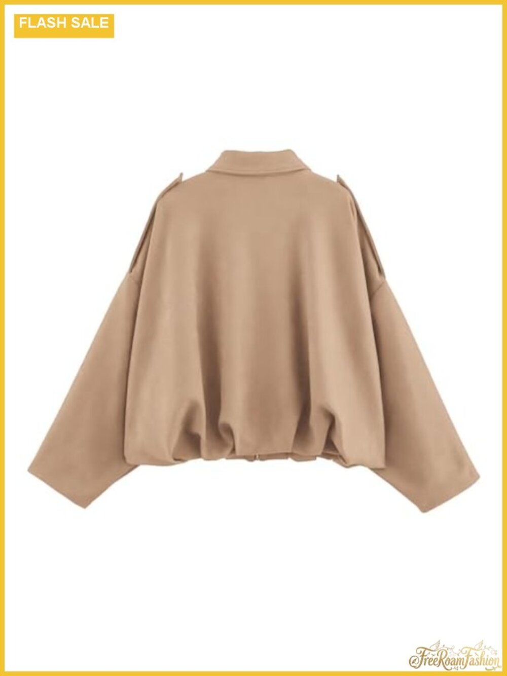 Womens Faux Suede Bomber Jacket Oversized Batwing Sleeve Zip Up Streetwear - Picture 3 of 4